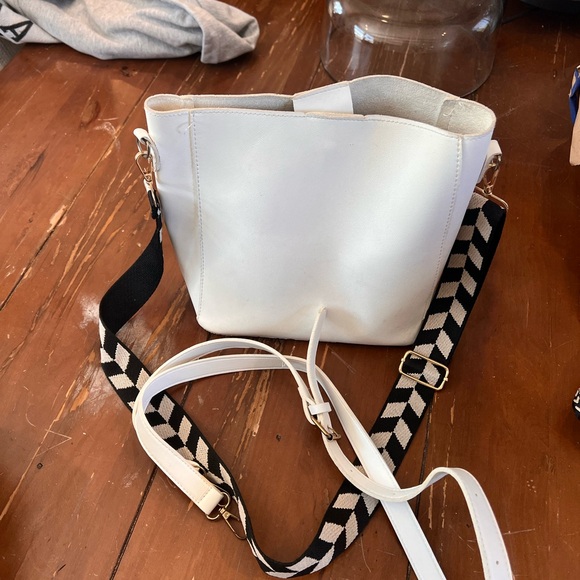 Handbags - White Women's Bag with Patterned Strap